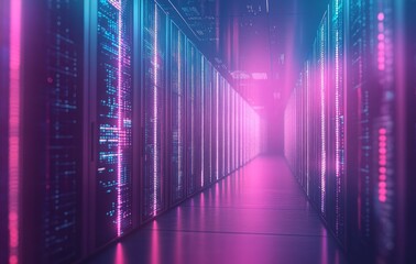 Canvas Print - A Futuristic Data Center with Glowing Neon Lights