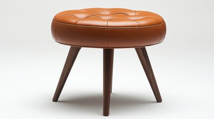 Wall Mural - a brown leather stool with wooden legs