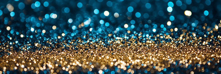 Wall Mural - Abstract Glittering Bokeh Lights in Blue and Gold Background