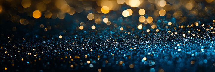 Wall Mural - Abstract Glittering Bokeh Lights in Blue and Gold Background