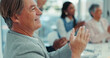 © peopleimages.com - Smile, business man and applause at meeting to celebrate success, support and cheers in office. Training conference, audience and clapping hands at workshop, seminar or mature manager at presentation