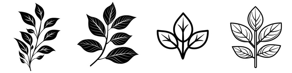 Aufkleber - A black and white outline of a leaf with distinct veins against a white backdrop.