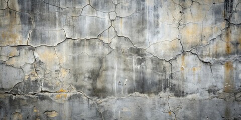 Aufkleber - A weathered concrete wall with a network of cracks, revealing the underlying layers of stone and age.