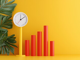 Wall Mural - value and price in commerce concept. bright yellow background with a measuring gauge and red cylindr