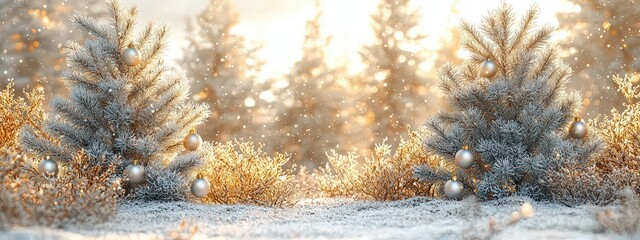 Wall Mural - White Christmas background with white and gold decorations