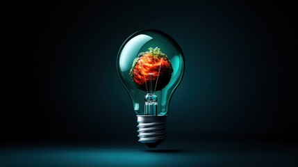 Wall Mural - Creative Concept of a Light Bulb with Green Plant Ball Inside, Symbolizing Innovation and Sustainability