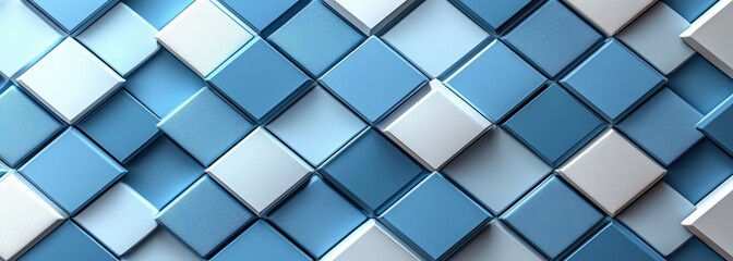 Poster - pattern with blue and white rhombus tiles, background for interior design of the bathroom or kitchen wall