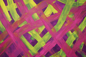 Wall Mural - A vibrant background of bright green and pink crisscrossing lines over a rich, dark purple field.