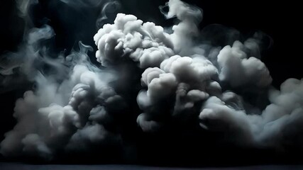 Wall Mural - dense gray smoke swirling against a dark black background, creating a dramatic and mysterious atmosp