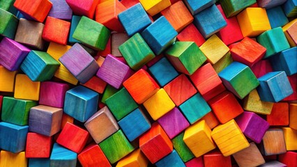 Poster - A Close-Up View of a Multicolored Stack of Wooden Cubes, a Colorful and Playful Composition
