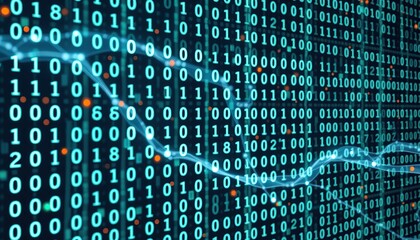 Digital binary code matrix background - 3D rendering of a scientific technology data binary code network conveying connectivity, complexity and data flood of modern digital age