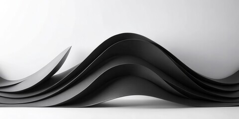 Fototapete - Curved Black Paper Shapes Form Abstract Wavy Landscape