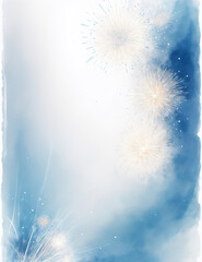 Wall Mural - blue christmas background - abstract blue fireworks watercolor background - Generative AI