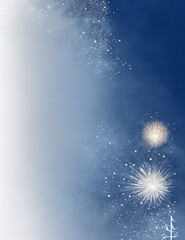 Wall Mural - fireworks in the night sky - abstract blue fireworks watercolor background - Generative AI