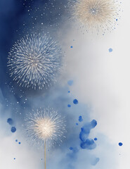 Wall Mural - fireworks in the sky - abstract blue fireworks watercolor background - Generative AI