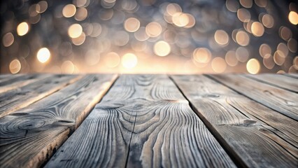 Aufkleber - Rustic Wooden Tabletop with Bokeh Background, Ideal for Product Display and Festive Presentations