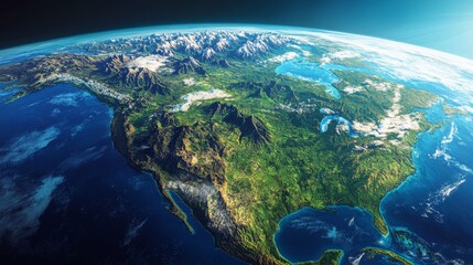 Wall Mural - Ultra detailed, photorealistic image of Earth from space with a focus on the Andes Mountains at sunset