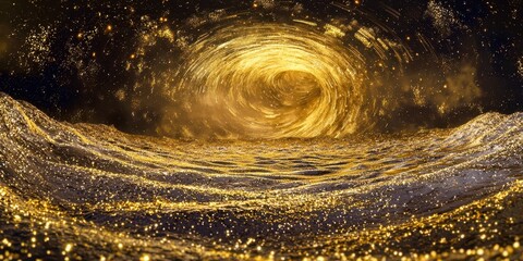 Wall Mural - Large gold object is floating in the water