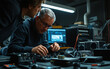 © Evgenii Starkov - A group of engineers working together on a circuit board in a high-tech workshop, showcasing innovation, teamwork, and technical expertise.