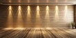 © InspireStock Gallery - A blank wooden wall with a light wood floor and spotlights shining down from the ceiling