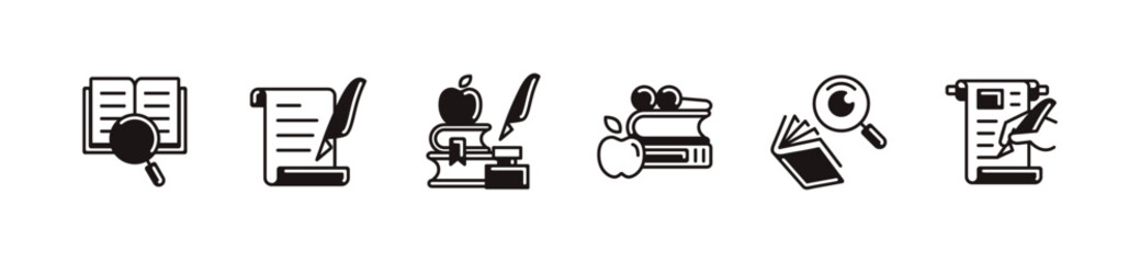 Aufkleber - literature research icon set writing study learning journal read book signs vector line illustration