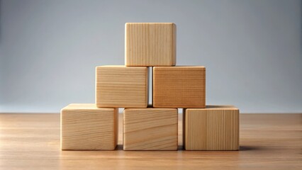 Aufkleber - A simple arrangement of six wooden blocks on a light wood surface, symbolizing foundation, growth, and the potential for building something great.