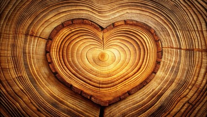 Poster - A heart-shaped pattern formed by the concentric rings of a tree trunk, revealing the beauty of natural growth.