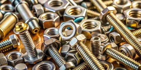 Poster - A close-up view of a variety of nuts and bolts in various sizes and finishes, showcasing the intricate details of their threading and shapes.