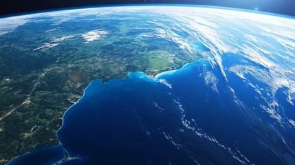 Wall Mural - Ultra detailed, photorealistic view of Earth from space at sunset