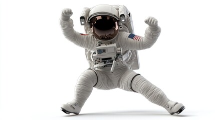 Wall Mural - a playful astronaut in a dynamic pose, showcasing space exploration and adventure.
