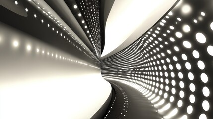 Wall Mural - a dynamic, abstract tunnel design with swirling patterns and illuminated dots.