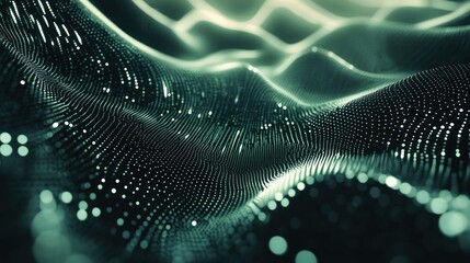 Wall Mural - abstract digital landscape with flowing waves and luminous particles.