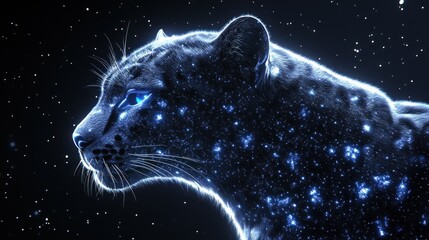 Wall Mural - a glowing silhouette of a panther against a starry background, symbolizing mystery and beauty.