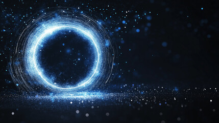 Wall Mural - glowing circle of energy: a mesmerizing, ethereal circle of luminous blue light illuminates a dark b