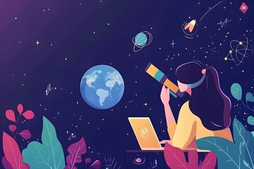 Wall Mural - explore the wonders of space with a detailed illustration of a rocket and celestial bodies, perfect 