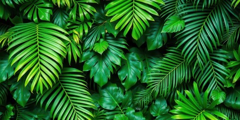 Wall Mural - Tropical palm leaves background in lush green hues, perfect for summer designs and tropical themes, lush, summer, tropical plant