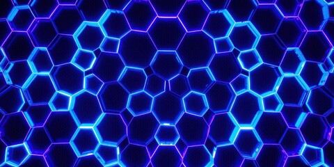 Wall Mural - abstract hexagonal grid with neon blue and purple illumination