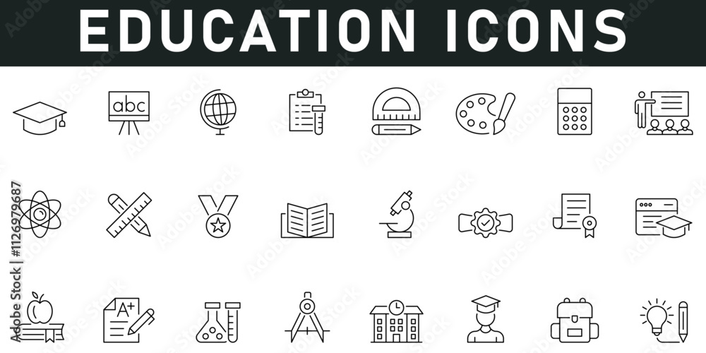 Education Icons vector illustration with thin line editable stroke ...