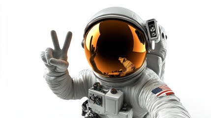 Wall Mural - an astronaut giving a peace sign, showcasing space exploration and human achievement.