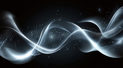 Wall Mural - abstract representation of flowing light waves against a dark background.