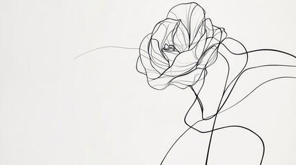 Wall Mural - continuous line art of a blooming rose, drawn in a minimalist black linear style, isolated on white.