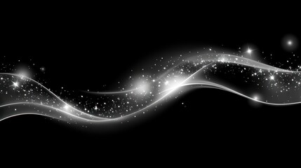 Wall Mural - a sleek, abstract design featuring shimmering waves and sparkling elements on a black background.