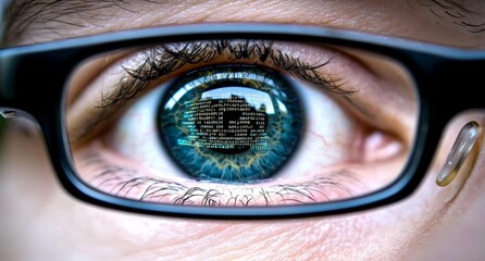 minimal photostock of a focused developer coder wears glasses working on computer looking at program