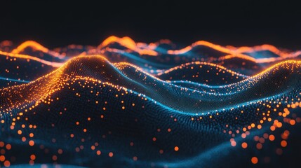 Wall Mural - abstract representation of waves with glowing particles in a digital landscape.