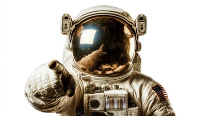 Wall Mural - an astronaut in a spacesuit points directly at the viewer, conveying a sense of urgency.