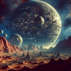 Wall Mural - Moons covered in massive alien megastructures