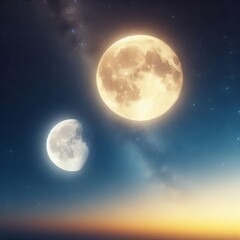 Wall Mural - Moons in a Clear Night Sky Two moons one a bright white and the