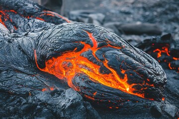 Wall Mural - A close-up shot of molten lava or magma with swirling patterns and textures