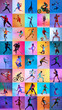 © Lustre Art Group  - Colorful mosaic of athletes in motion, highlighting sports like fencing, weightlifting, and football and other against multicolored background. Concept of different kind of sport, creativity, balance.