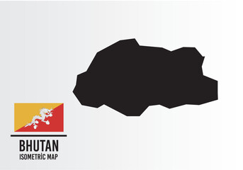 Bhutan vector map with flag next to it. Bhutan map with national flag isolated on white background. Vector illustration	